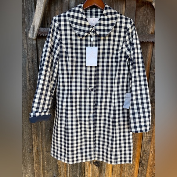 Gal Meets Glam Jackets & Blazers - Gal Meets Glam Navy & Off-white Gingham Check Erin Coat NWT